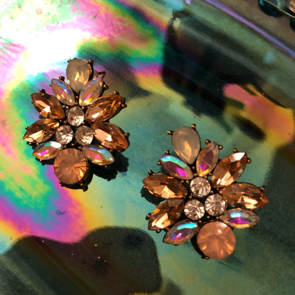 Vintage 2000s Pink Rhinestone Cluster Earrings Jeweled Princess Barbie